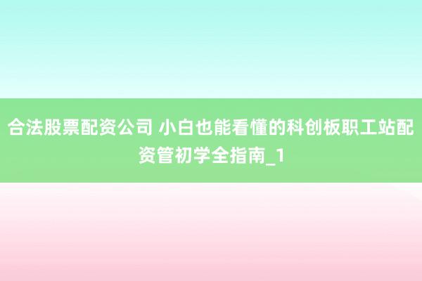 合法股票配资公司 小白也能看懂的科创板职工站配资管初学全指南_1