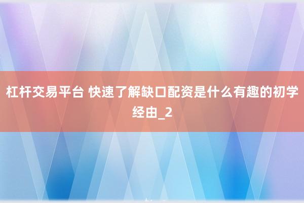 杠杆交易平台 快速了解缺口配资是什么有趣的初学经由_2
